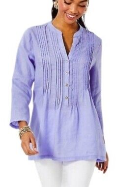 Liliy Pulitzer  Sarasota Linen Tunic Blouse Lilly's  Liac Button-Front  $ 148